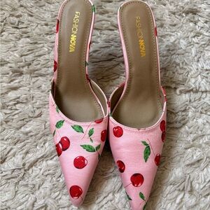 Fashion Nova Pink Cherry Pattern Mules